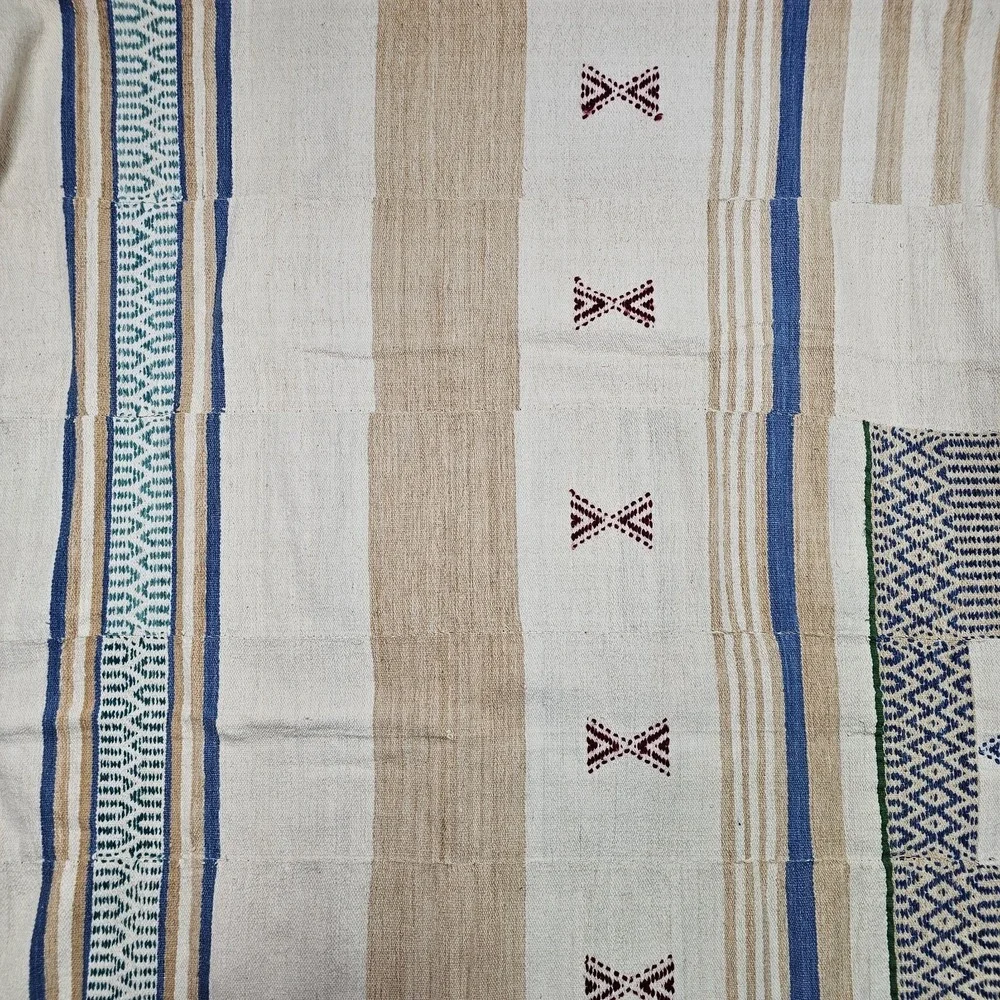 Vtg Handmade Rug 48x63 Blanket Homespun Tribal Native Woven Fringe Wall Hanging